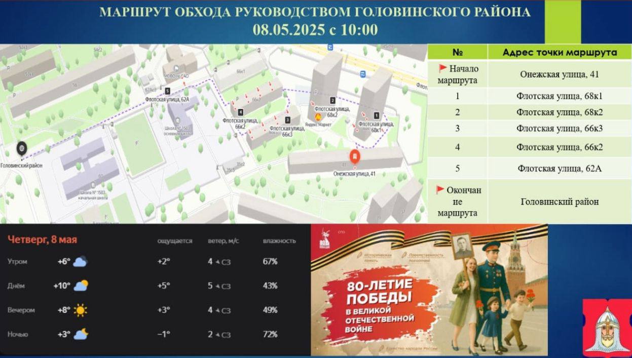 Анонс субботнего обхода руководством управы 08.05.2025